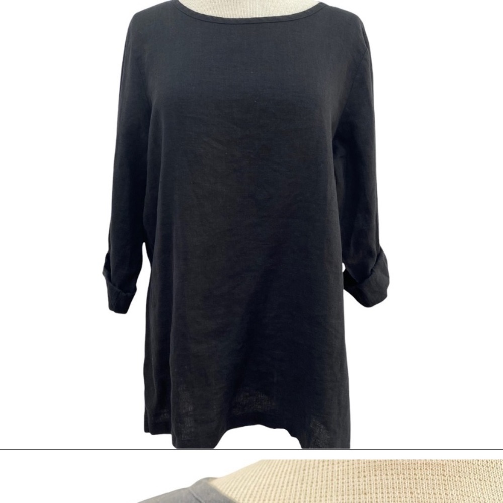 FLAX Black Linen Tunic Top Lagenlook, Art-Teacher